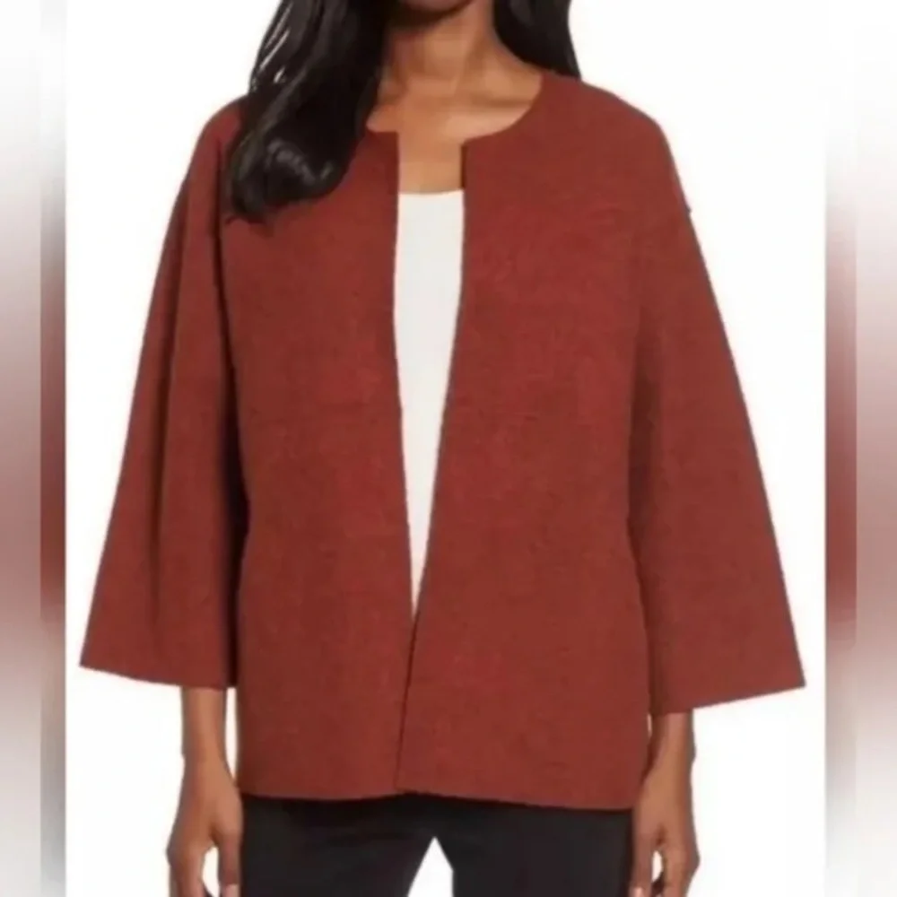 Eileen Fisher Melange Alpaca Wool Women's Open Front Rust Coat size X-Large
